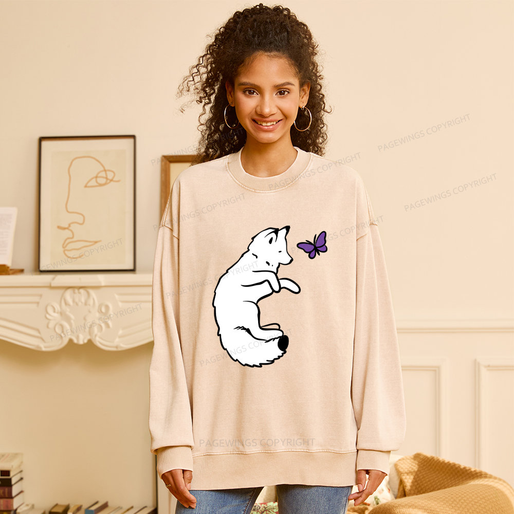 Pagewings Snow Fox Unisex Washed Sweatshirt
