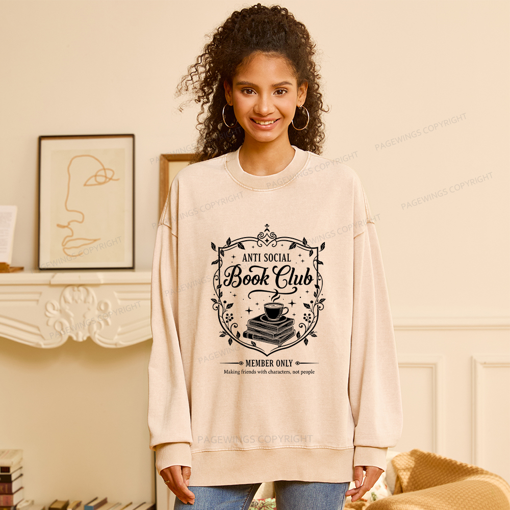 Pagewings Anti Social Book Club Unisex Washed Sweatshirt