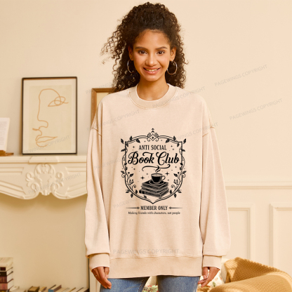 Pagewings Anti Social Book Club Unisex Washed Sweatshirt