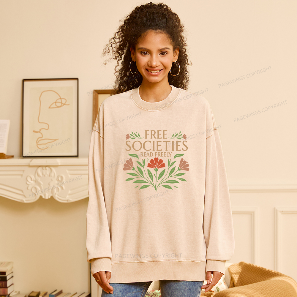 Pagewings Free Societies Read Freely Unisex Washed Sweatshirt
