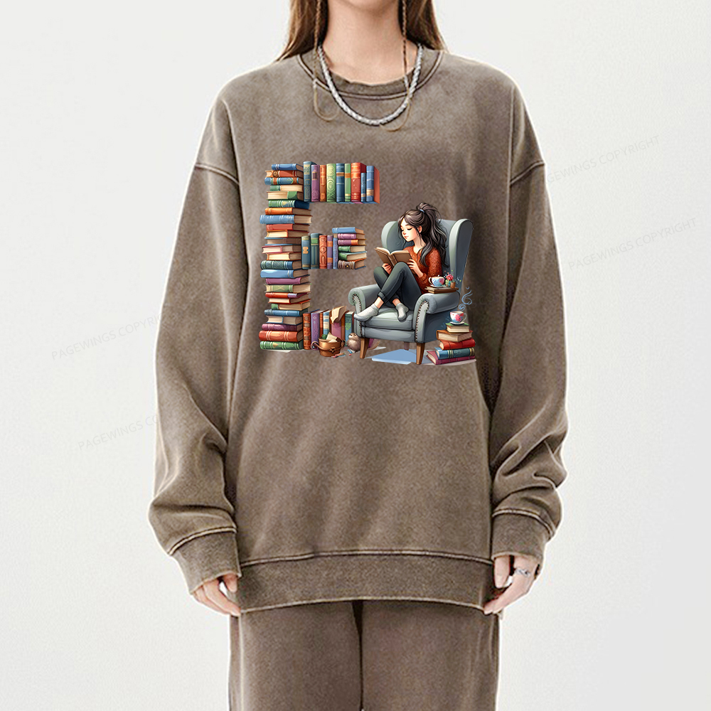 Pagewings Books You Want To Read Form An "E" Unisex Washed Sweatshirt