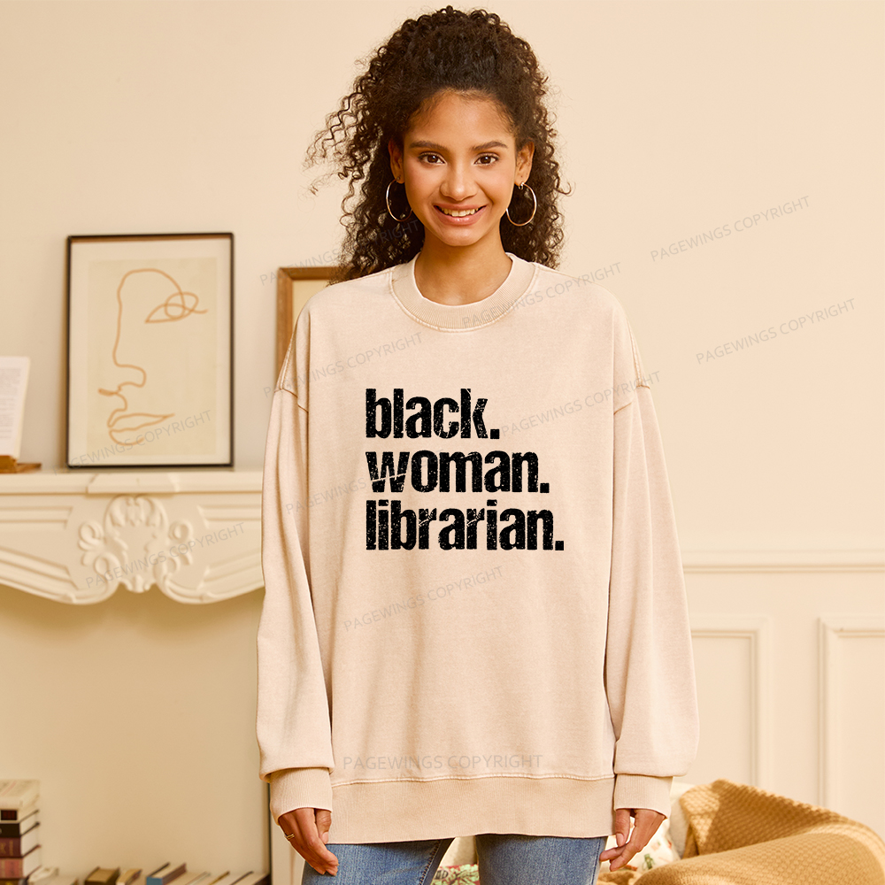 Pagewings Black Woman Librarian Washed Sweatshirt
