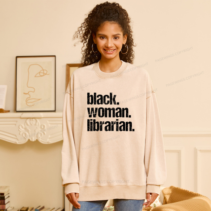 Pagewings Black Woman Librarian Washed Sweatshirt