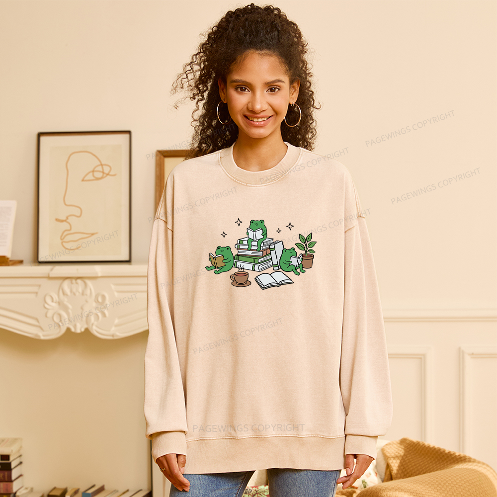 Pagewings Frogs and Books Washed Sweatshirt