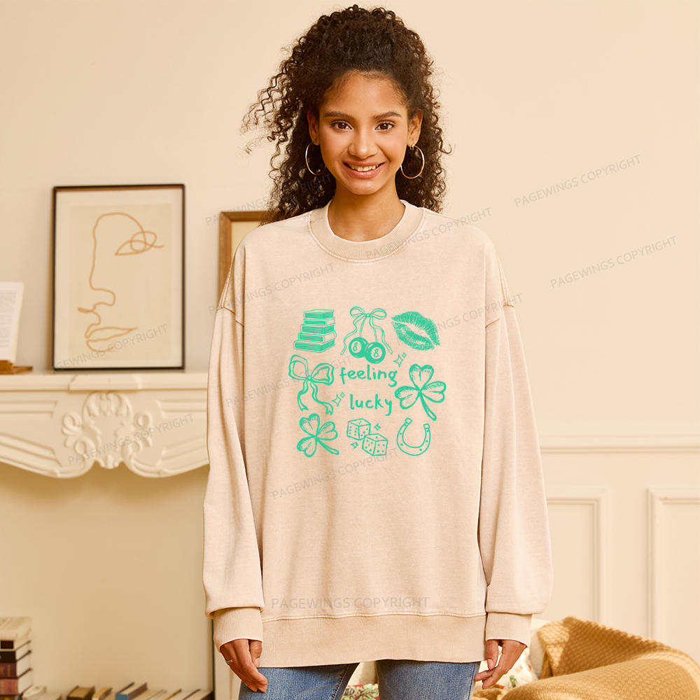 Pagewings Feeling Lucky St. Patrick's Day Washed Sweatshirt