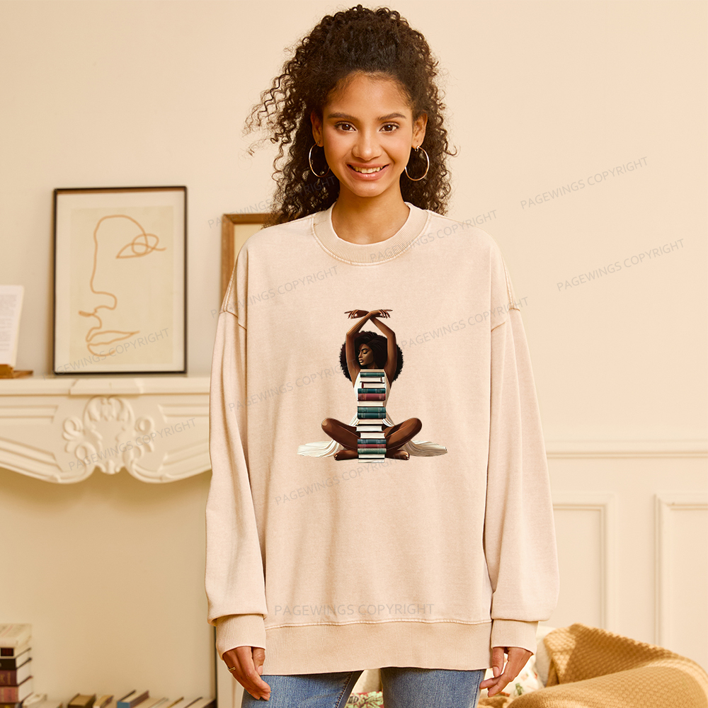 Pagewings Black Girl Reading Washed Sweatshirt