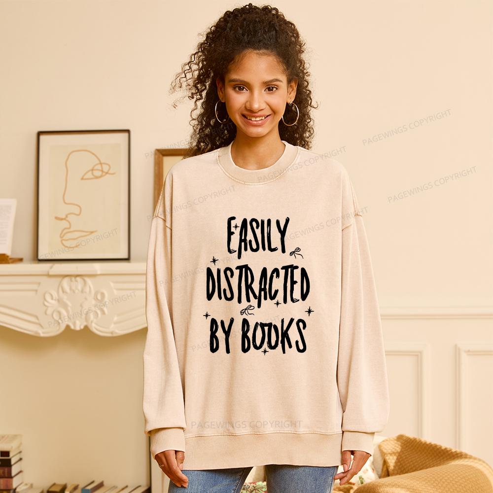 Pagewings Easily Distracted By Books Washed Sweatshirt