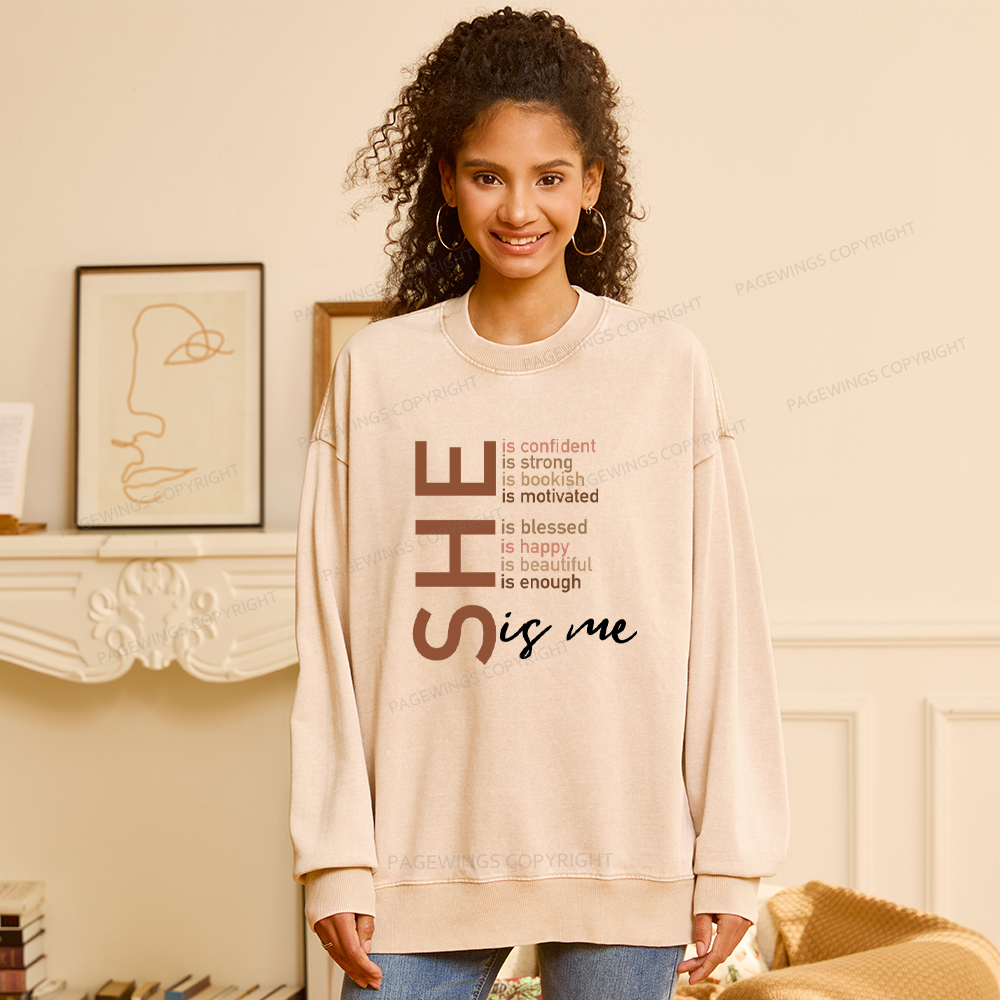 Pagewings Black Women She Is Me Washed Sweatshirt