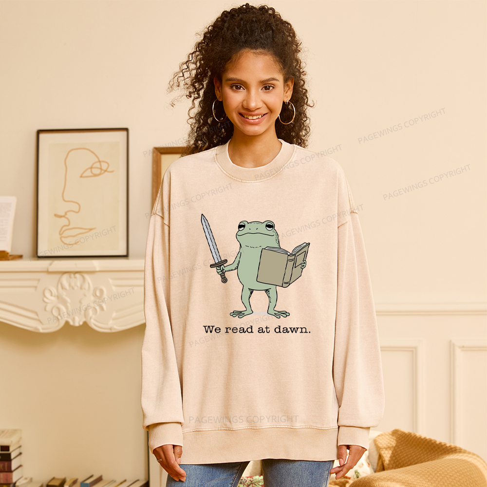 Pagewings We Read At Dawn Funny Frog Washed Sweatshirt