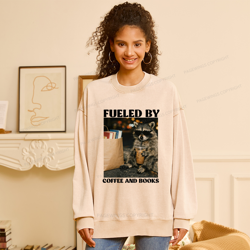 Pagewings Fueled by Coffee And Books Washed Sweatshirt