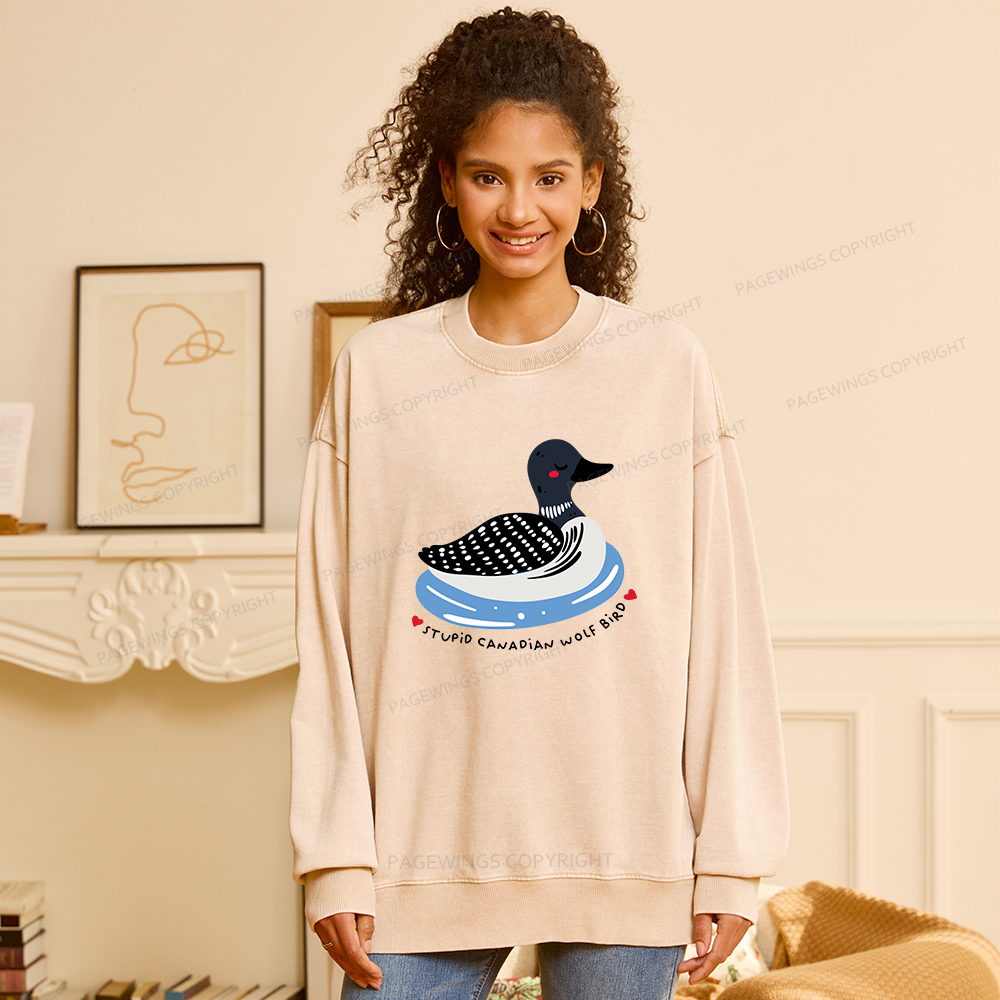 Pagewings Stupid Canadian Wolf Bird Washed Sweatshirt