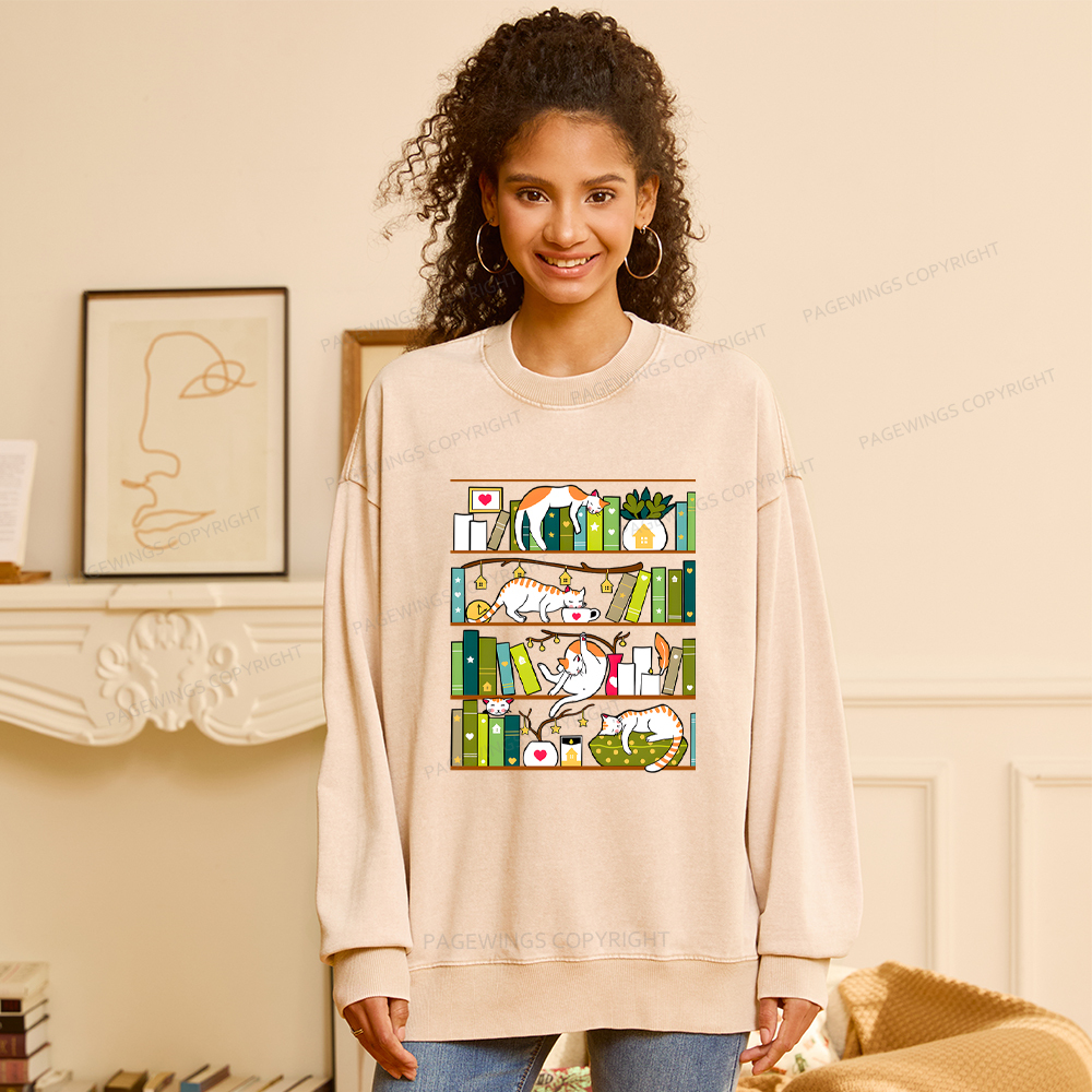 Pagewings Library Cats Washed Sweatshirt