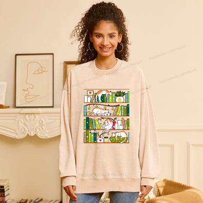Pagewings Library Cats Washed Sweatshirt