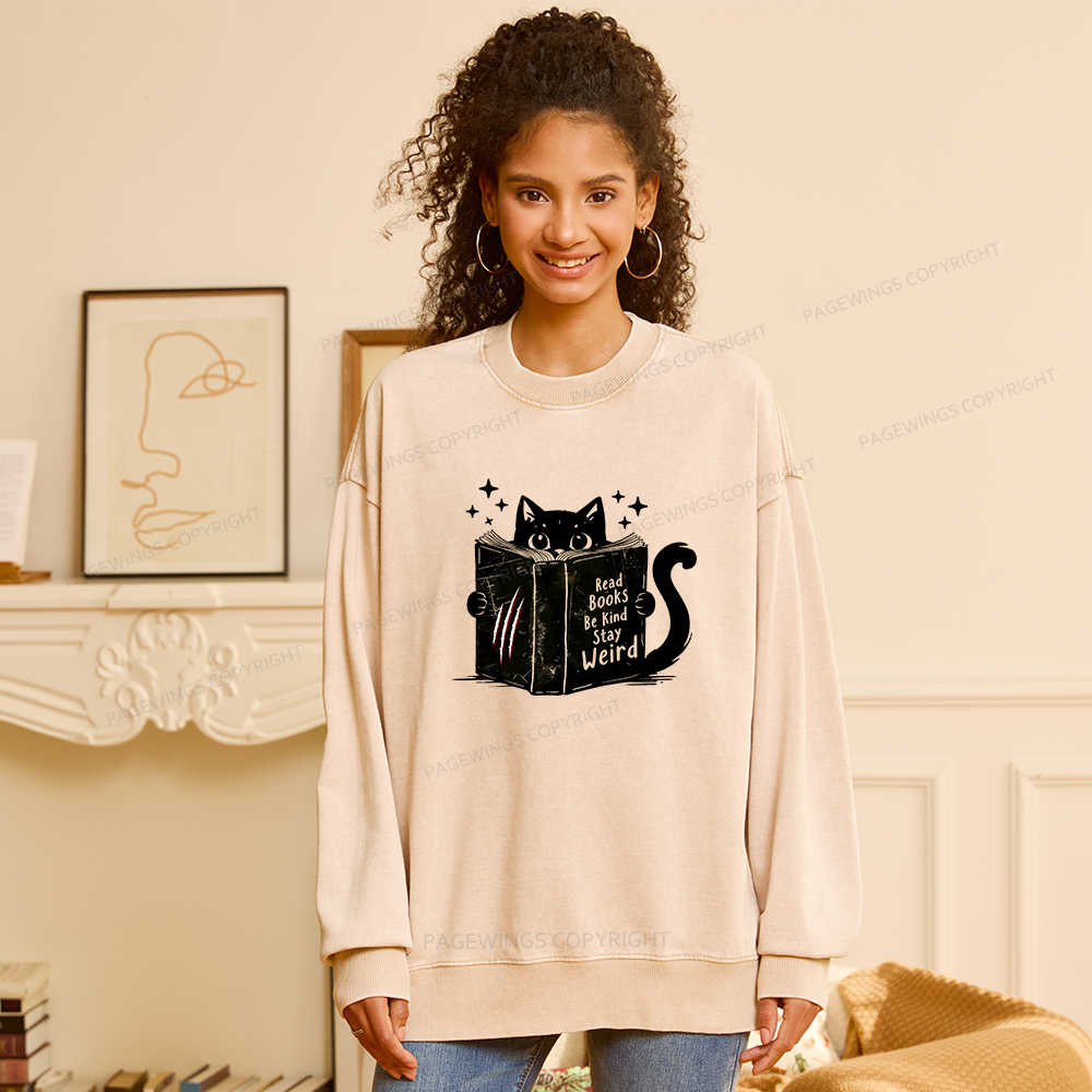 Pagewings Read Books Be Kind Stay Weird Washed Sweatshirt