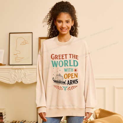 Pagewings Greet the World With Open Arms Washed Sweatshirt