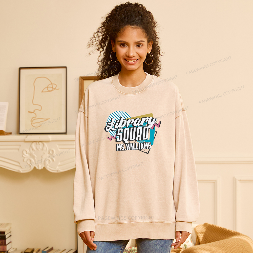 Pagewings Personalized Name Library Squad Washed Sweatshirt