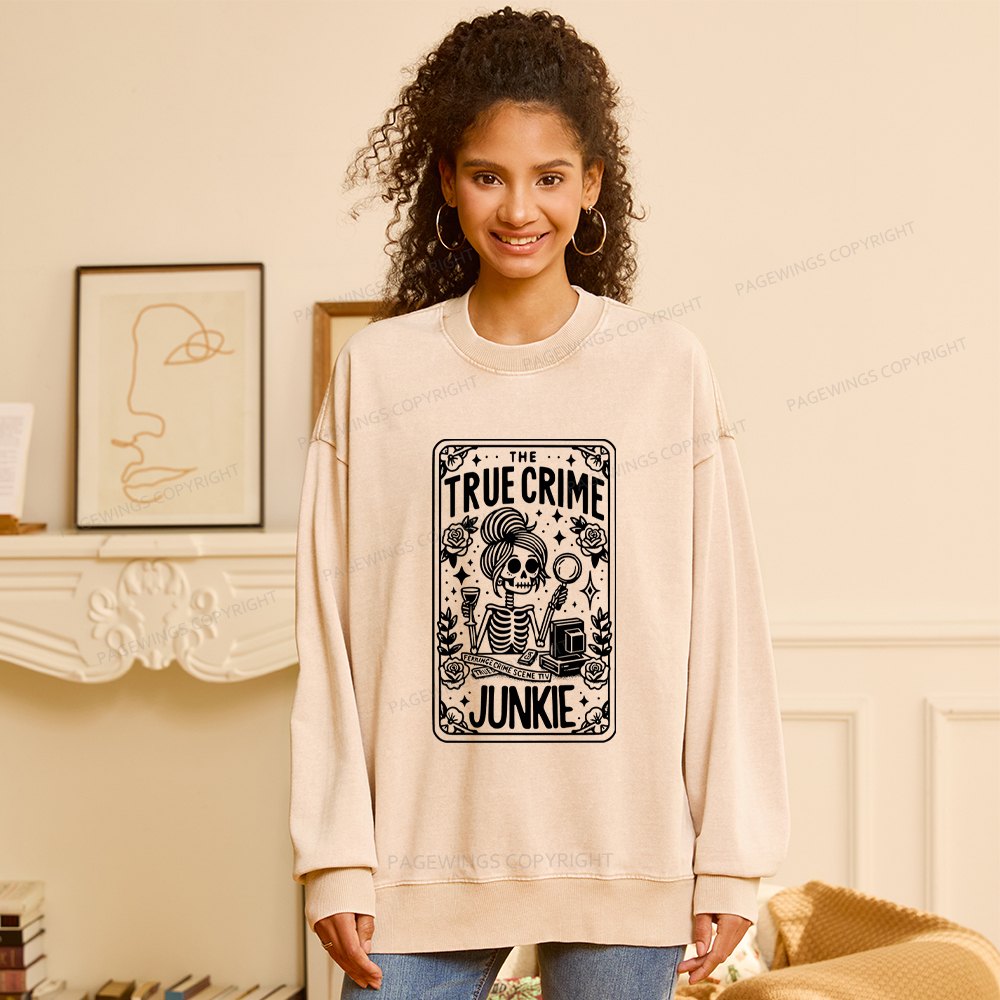 Pagewings True Crime Junkie Tarot Card Washed Sweatshirt