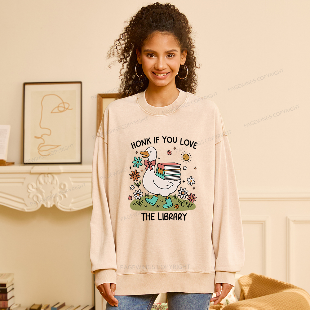 Pagewings Honk If You Love The Library Washed Sweatshirt