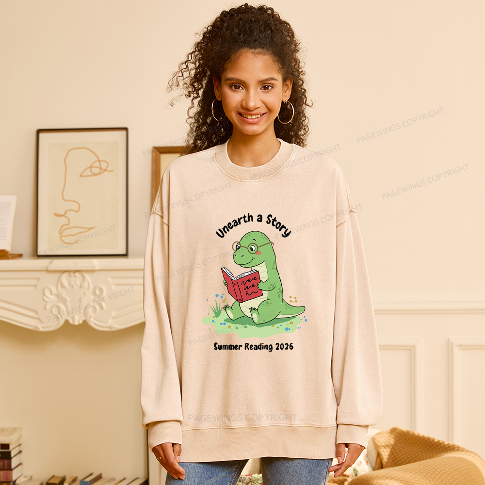 Pagewings Unearth A Story Dinosaur Summer Reading Washed Sweatshirt