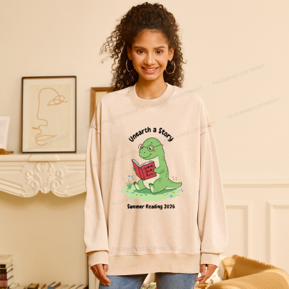 Pagewings Unearth A Story Dinosaur Summer Reading Washed Sweatshirt