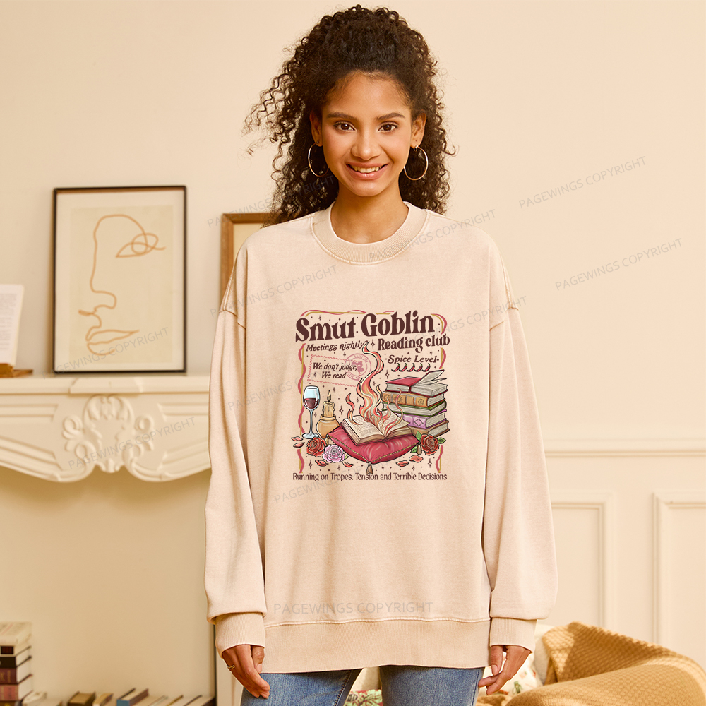 Pagewings Smut Goblin Dark Romance Bookish Washed Sweatshirt