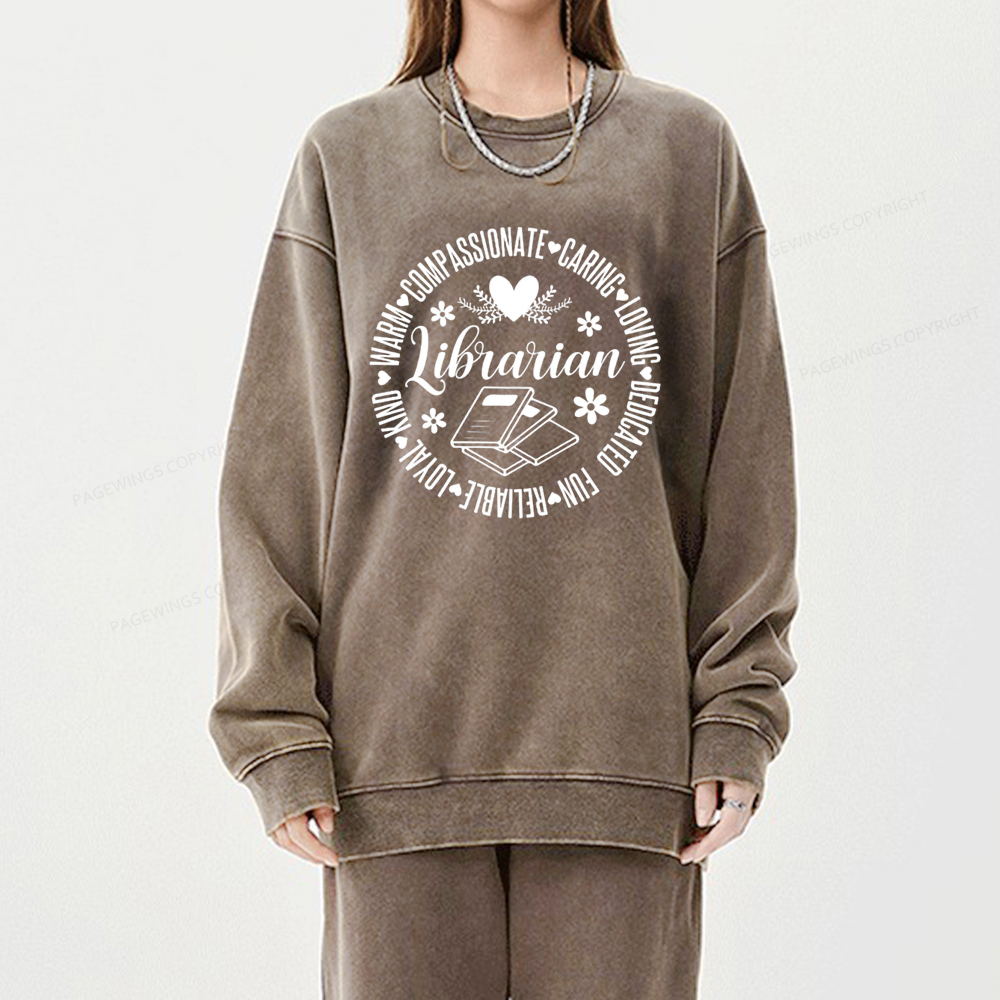 Pagewings Librarian Book Lover Unisex Washed Sweatshirt