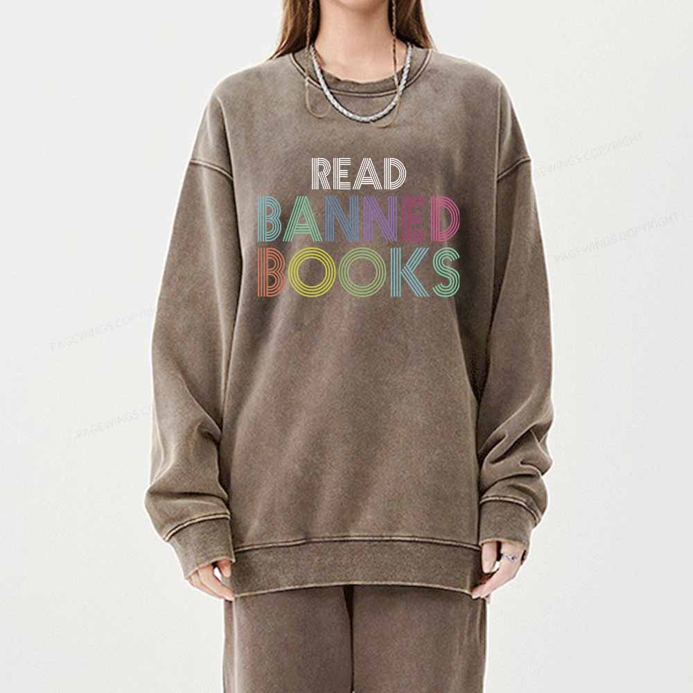 Pagewings Read Banned Books Shirt Unisex Washed Sweatshirt