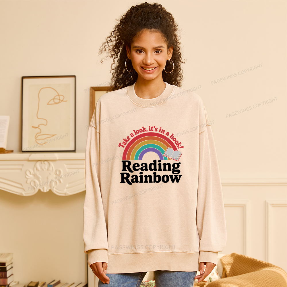 Pagewings Reading With Rainbow Unisex Washed Sweatshirt