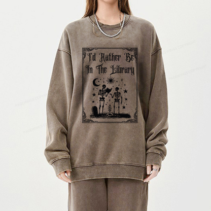 Pagewings I'd Rather Be In The Library Unisex Washed Sweatshirt