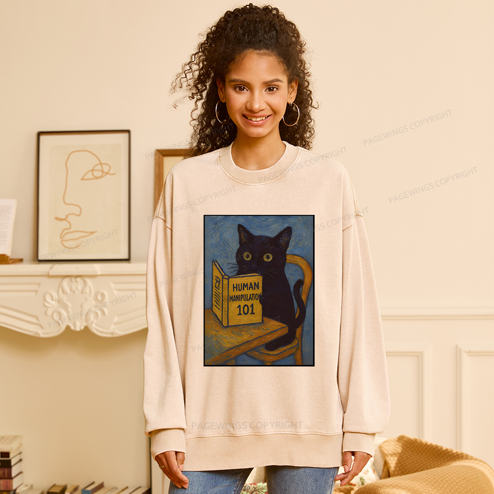 Pagewings Funny Cat Unisex Washed Sweatshirt