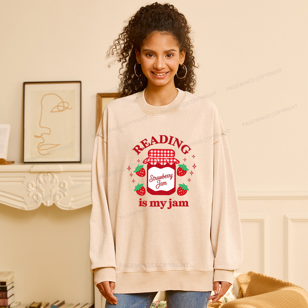 Pagewings Valentines Day Reading is My Jam Unisex Washed Sweatshirt