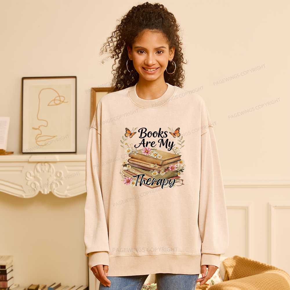 Pagewings Books Are My Therapy Unisex Washed Sweatshirt