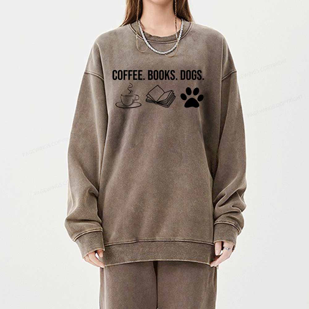 Pagewings Coffee Books and Dogs Unisex Washed Sweatshirt