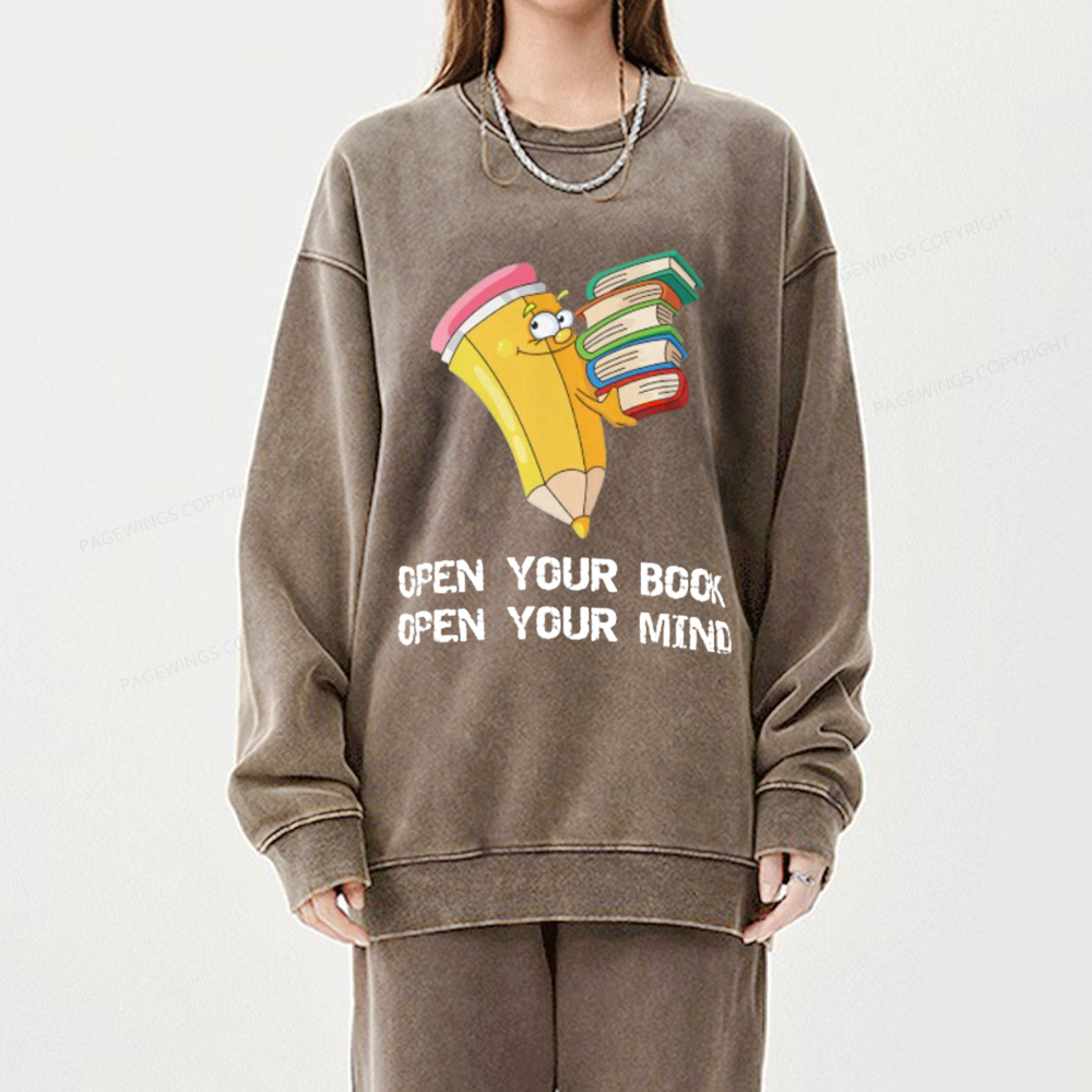 Pagewings Open Your Book Open Your Mind Unisex Washed Sweatshirt