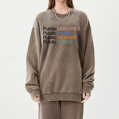 Pagewings Public Libraries Radio Transit Parks Unisex Washed Sweatshirt
