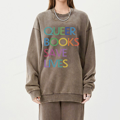 Pagewings Queer Books Save Lives Unisex Washed Sweatshirt
