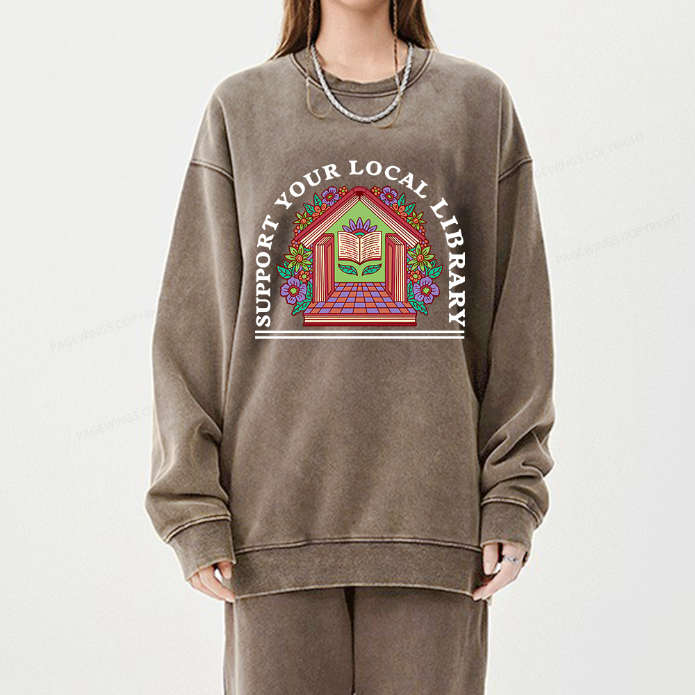Pagewings Support Your Local Library Unisex Washed Sweatshirt