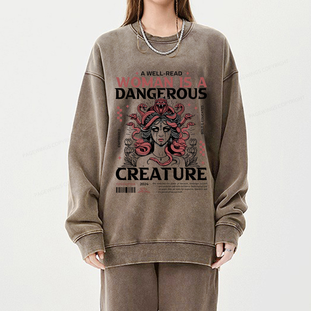 Pagewings A Well-Read Woman is A Dangerous Unisex Washed Sweatshirt