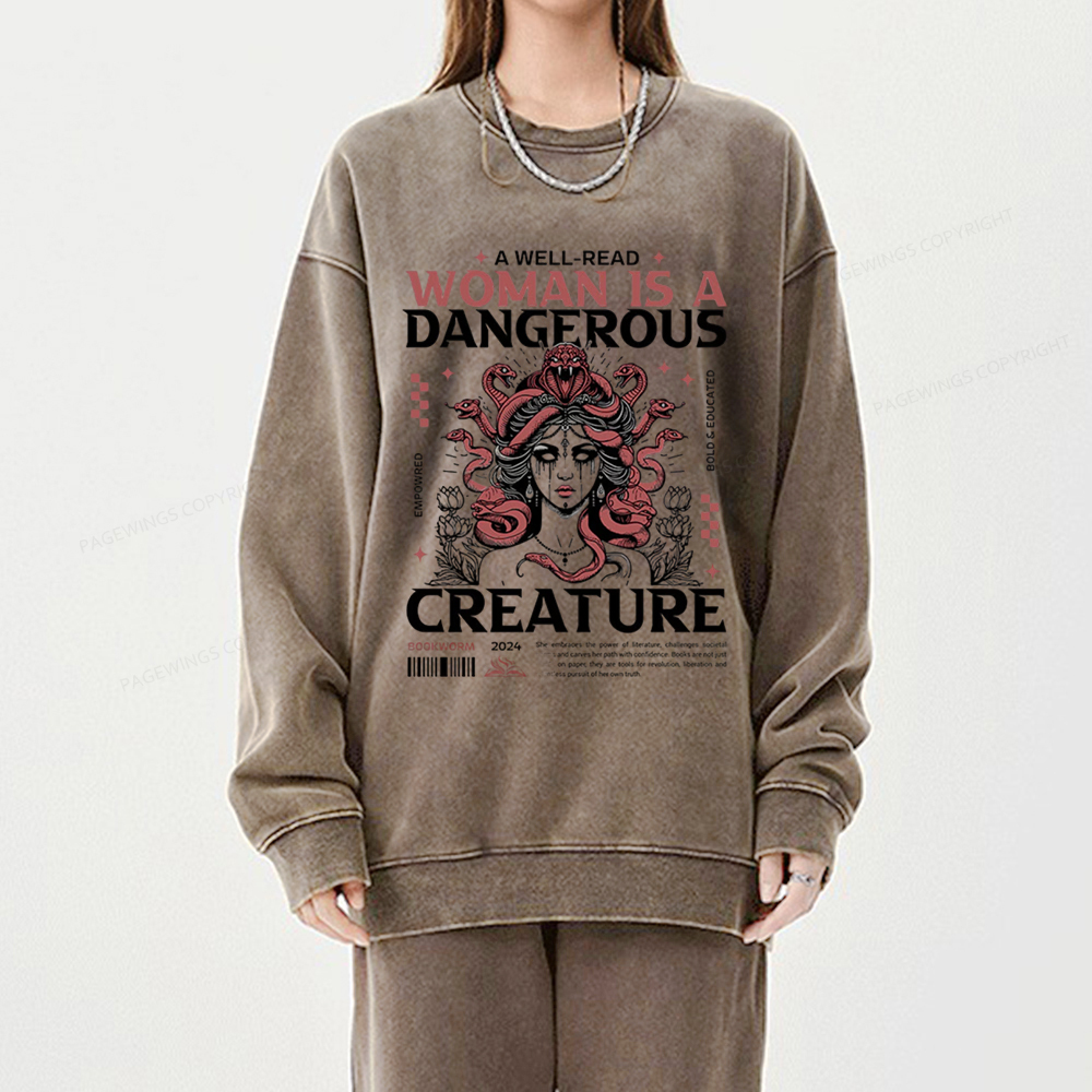 Pagewings A Well-Read Woman is A Dangerous Unisex Washed Sweatshirt