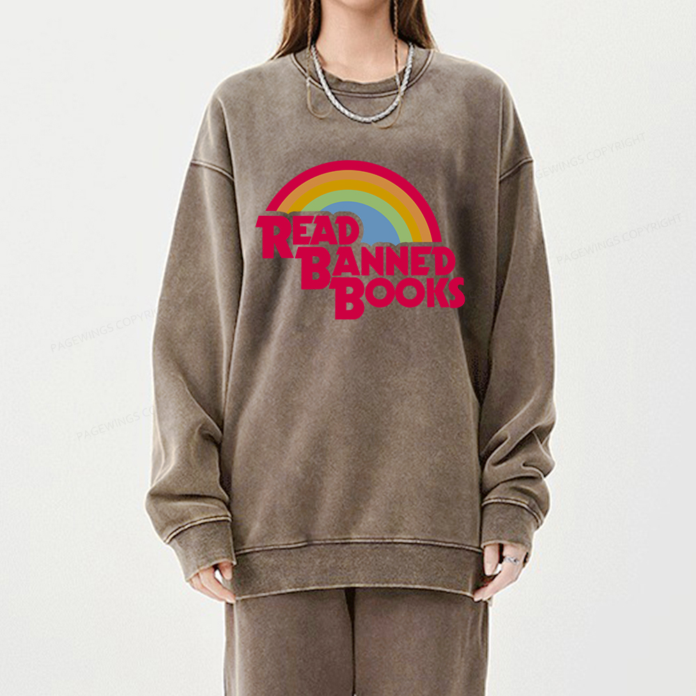 Pagewings Read Banned Books Unisex Washed Sweatshirt