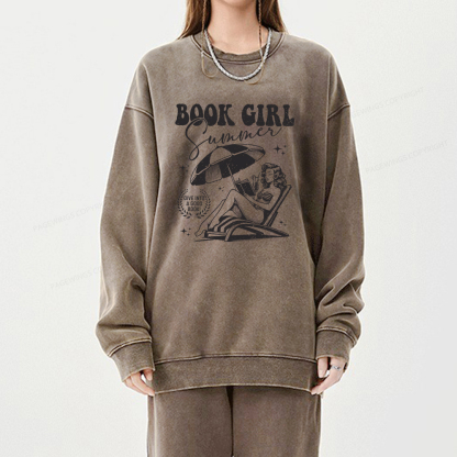 Pagewings Book Girl Summer Unisex Washed Sweatshirt
