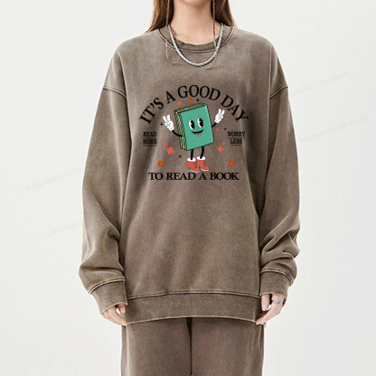 Pagewings Its A Good Day To Read A Book Unisex Washed Sweatshirt