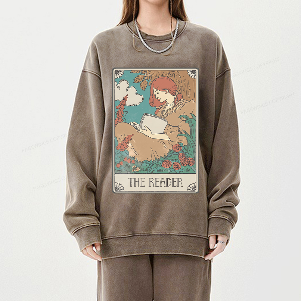 Pagewings Bookish Tarot Card Comfort Colors Unisex Washed Sweatshirt