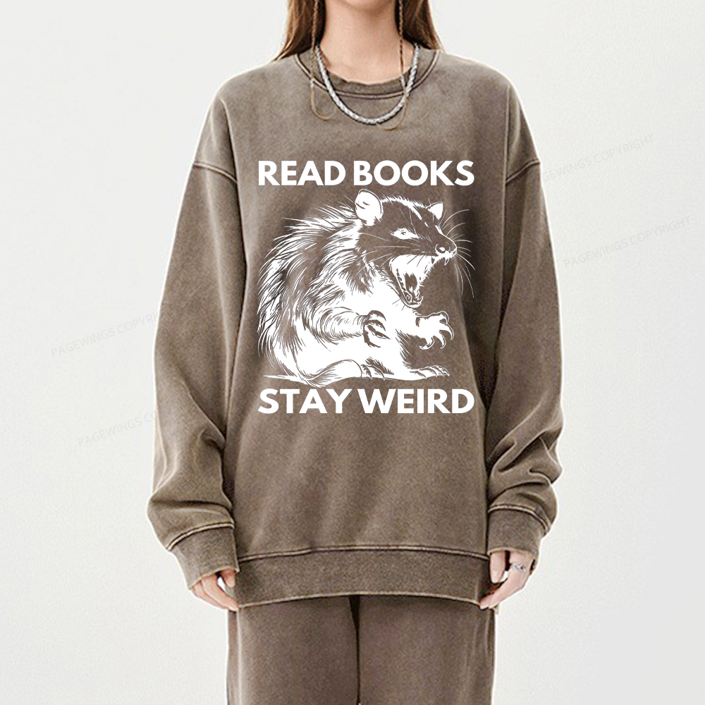 Pagewings Read Books Stay Weird Unisex Washed Sweatshirt