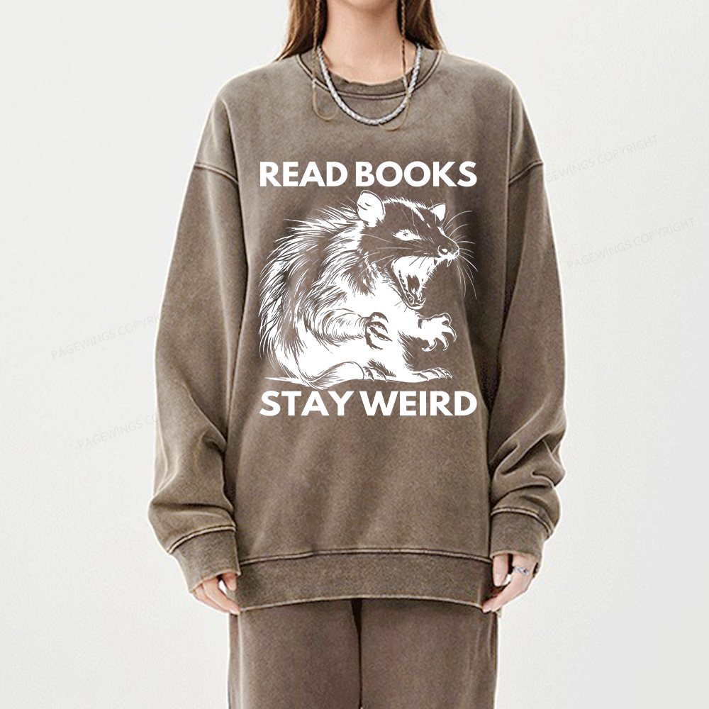 Pagewings Read Books Stay Weird Unisex Washed Sweatshirt