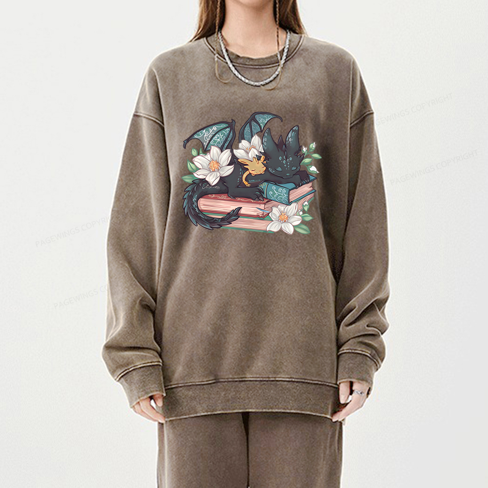 Pagewings Fantasy Book Dragon Unisex Washed Sweatshirt