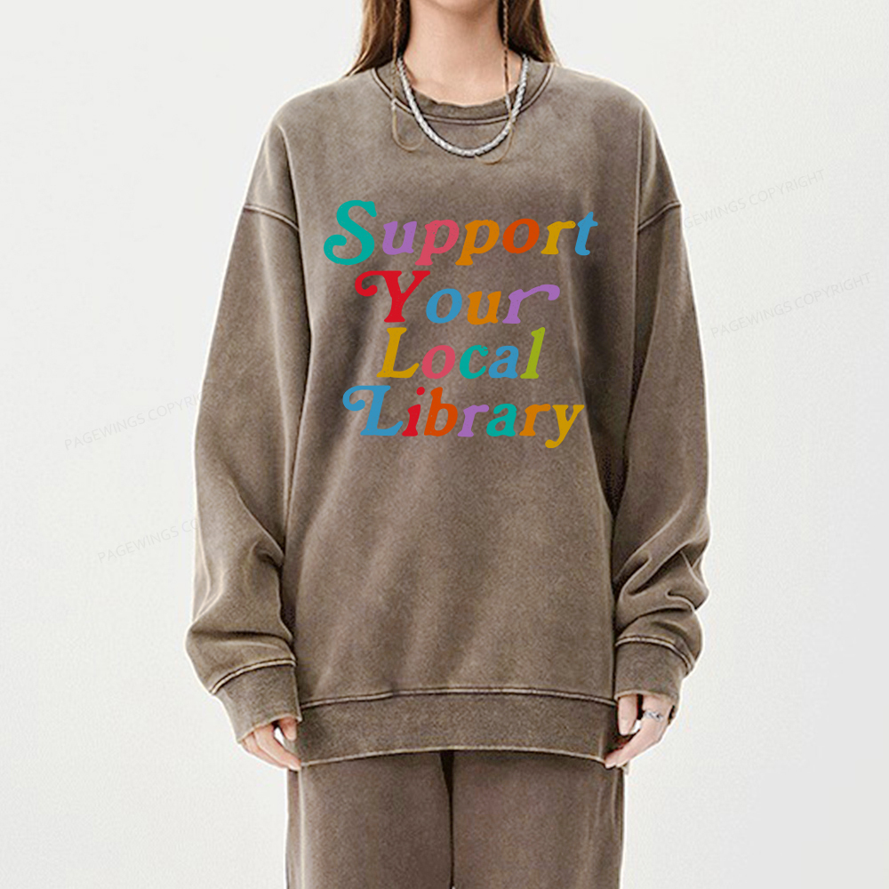 Pagewings Support Your Local Library Unisex Washed Sweatshirt