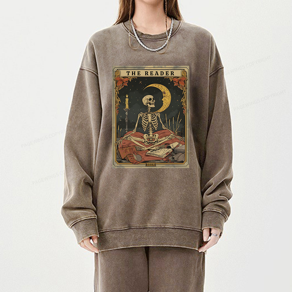 Pagewings The Reader Tarot Card Unisex Washed Sweatshirt