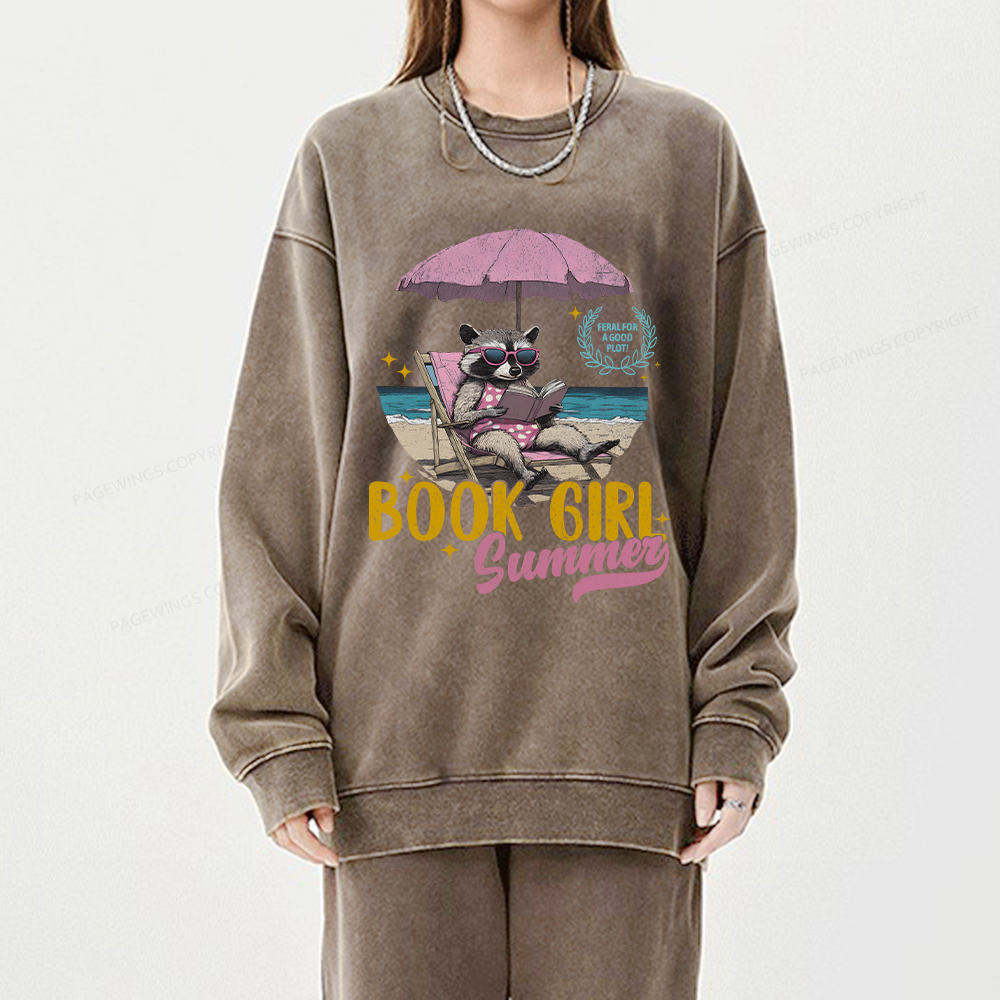 Pagewings Book Girl Summer Unisex Washed Sweatshirt