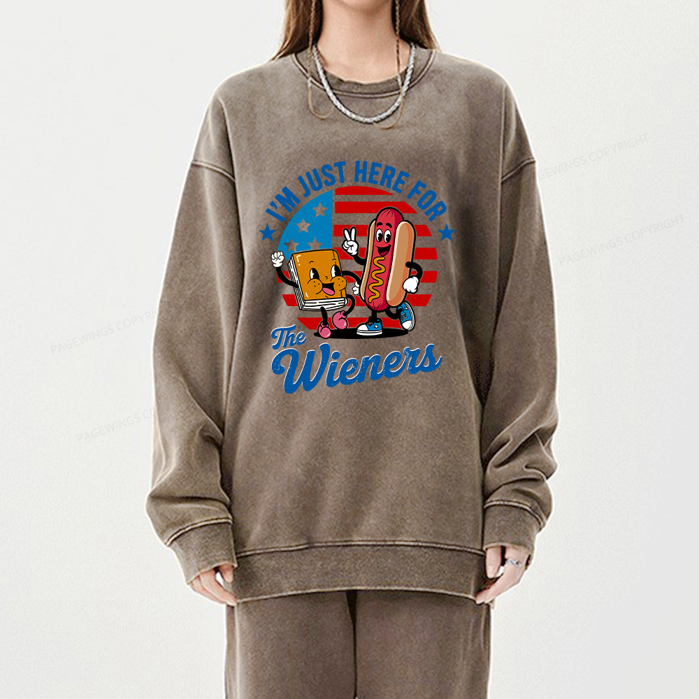Pagewings Just Here For The Wieners Unisex Washed Sweatshirt